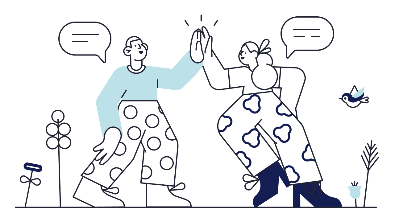 Illustration of happy couple high fiving