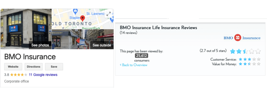 bmo life insurance review by Google reviews and insureye