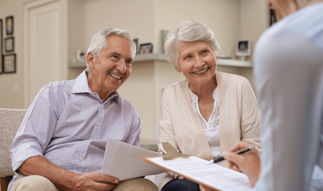 Couple filling document online