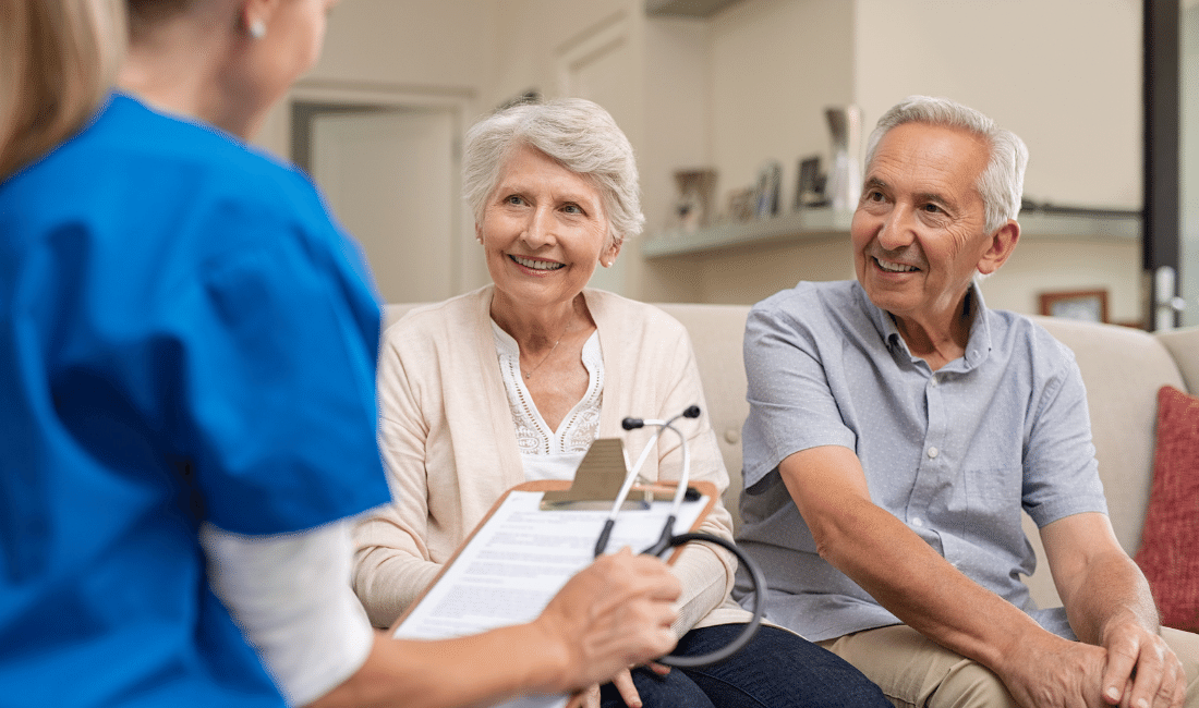 Senior couple consulting nurse