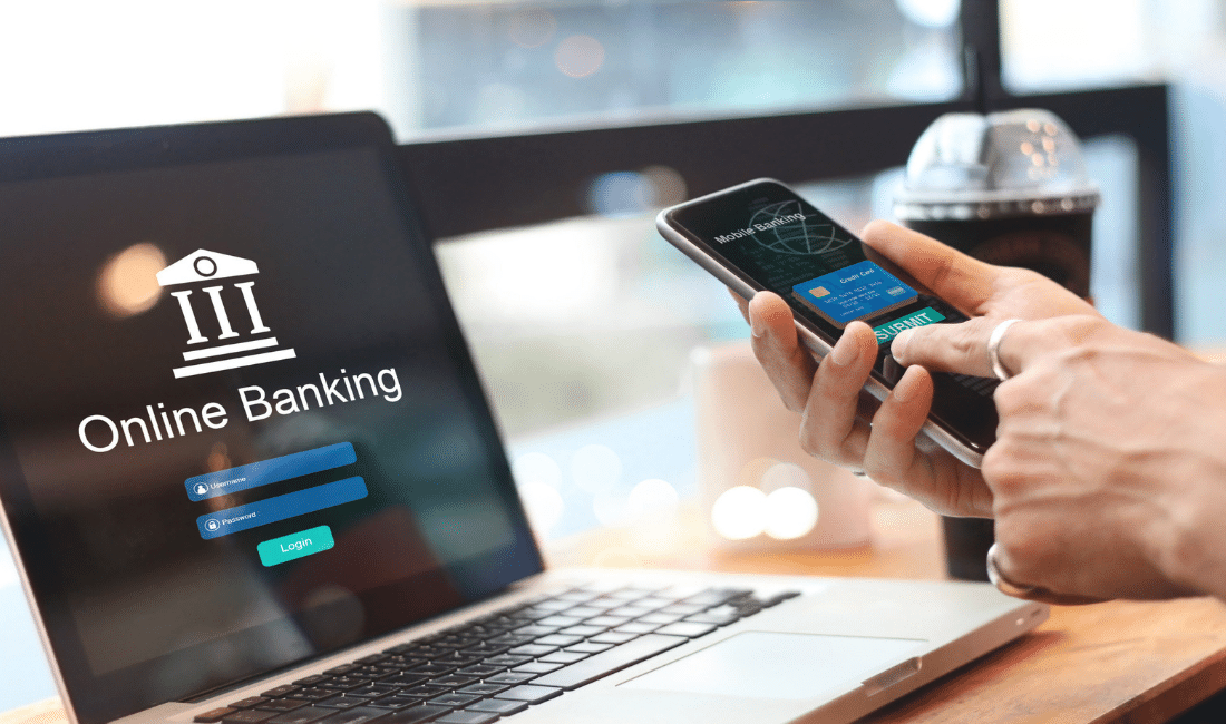 online banking on a laptop