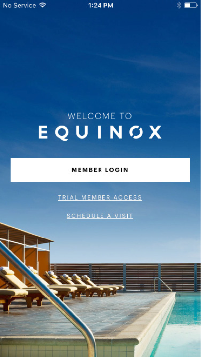 Equinox iOS app login screen