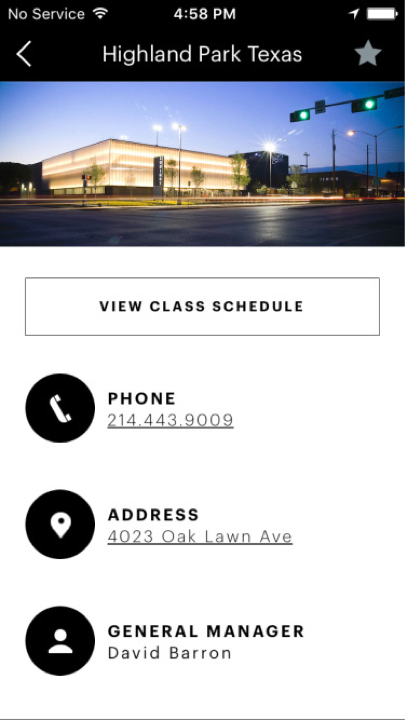 Equinox iOS app club page