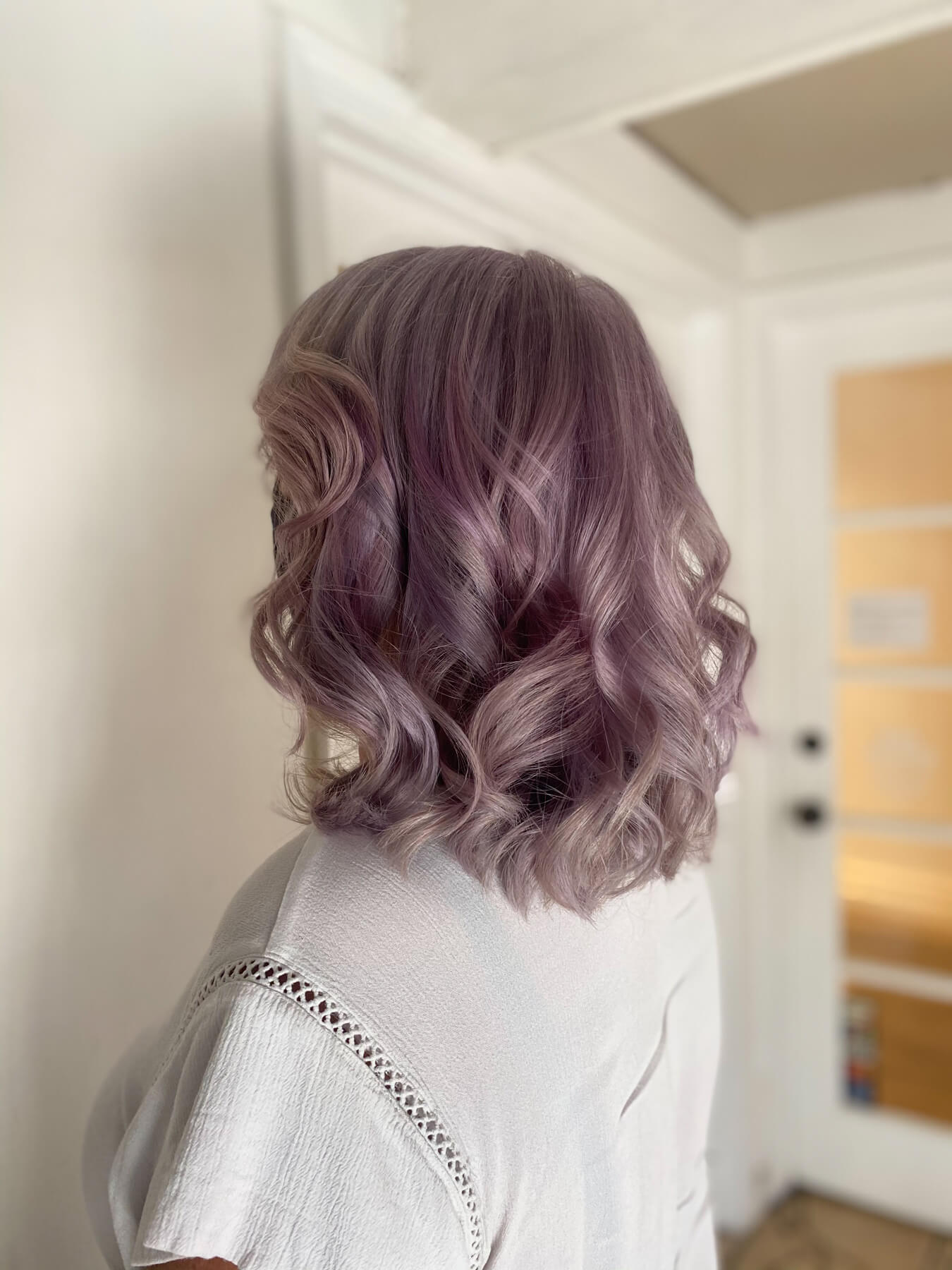 Gorgeous soft purple fashion color, short hair