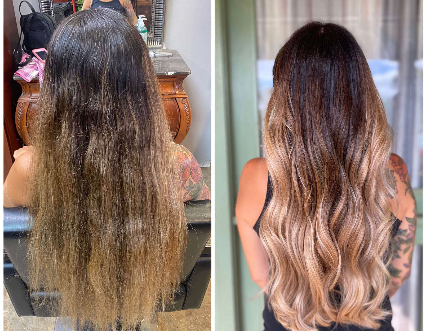 Stunning before and after of Ombre balayage