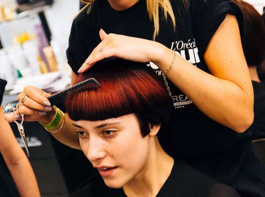 Cutting hair in a salon