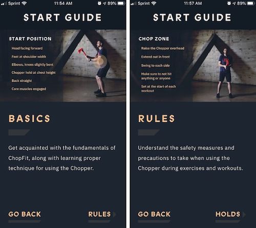 ChopFit App Start Guide Screens