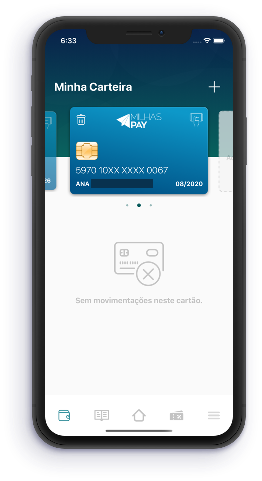 Tela de cartões de crédito cadastrados