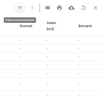 Nem filtrering af bevoksningslisten i Skovkortet