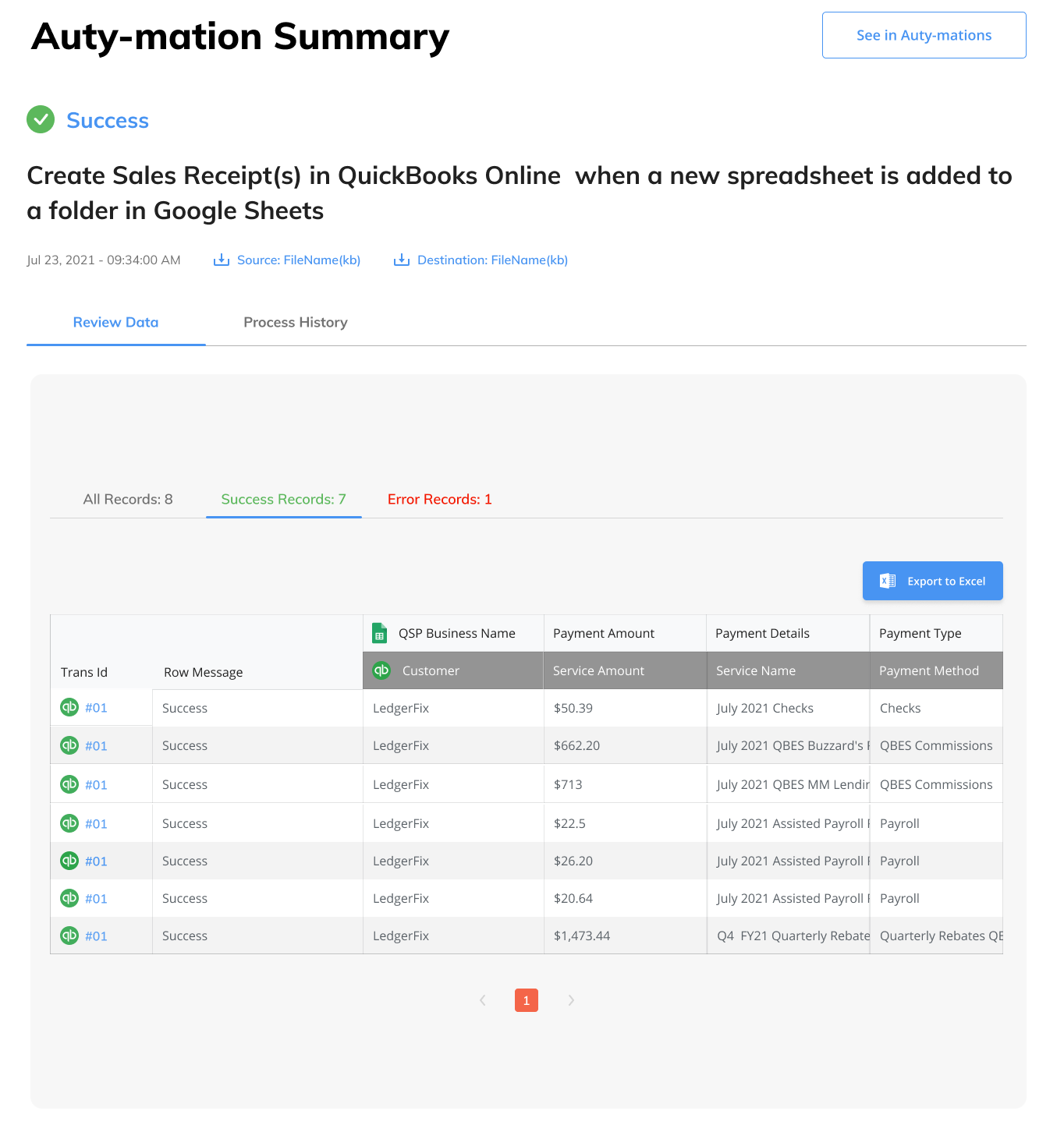 Autymate summary section