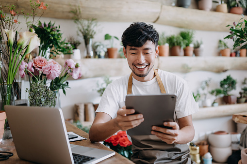 Man using his tablet.