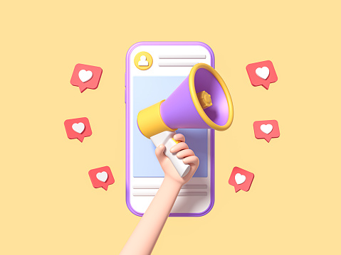 Vector image of a megaphone with social icons.