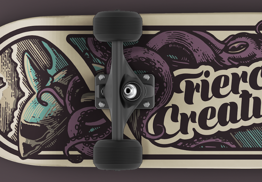 Skateboard Octopus Illustration