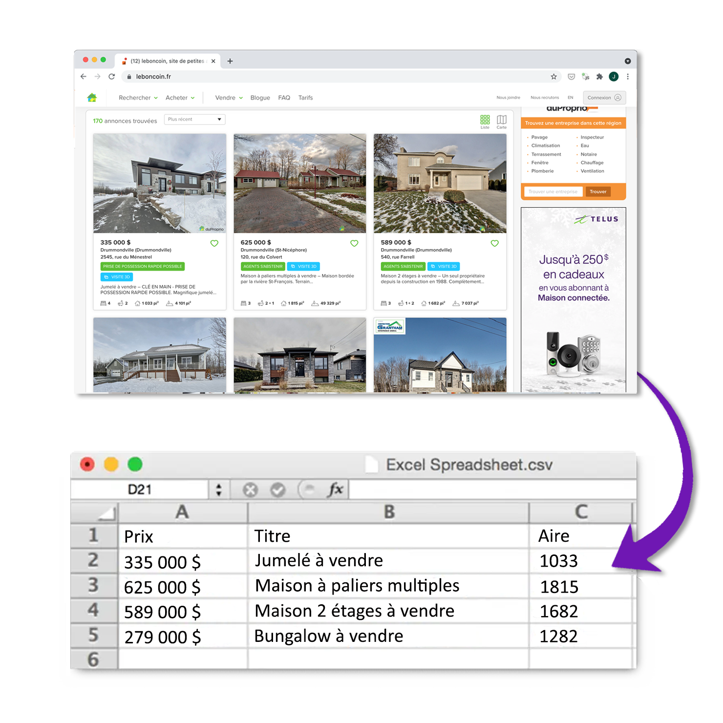 Scraper Duproprio récupérer les données des annonces