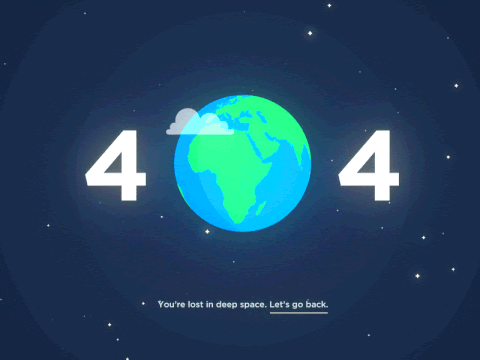 A GIF of a 404 page with a slowly spinning earth representing the number zero.