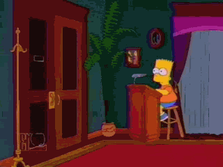 Grampa Simpson walking in, hanging his hat, turning in a circle, grabbing his hat, and immediately walking back out the same door.