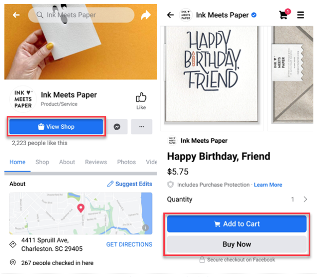 example of facebook shop home page