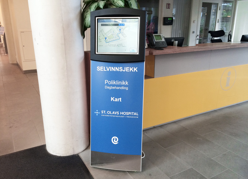 Example of MazeMap integrated with physical kiosk stations at St. Olavs Hospital