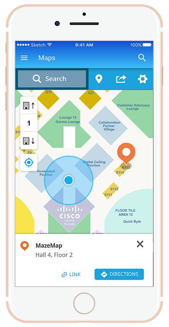 Picture illustrating MazeMap in the Cisco Live Berlin App
