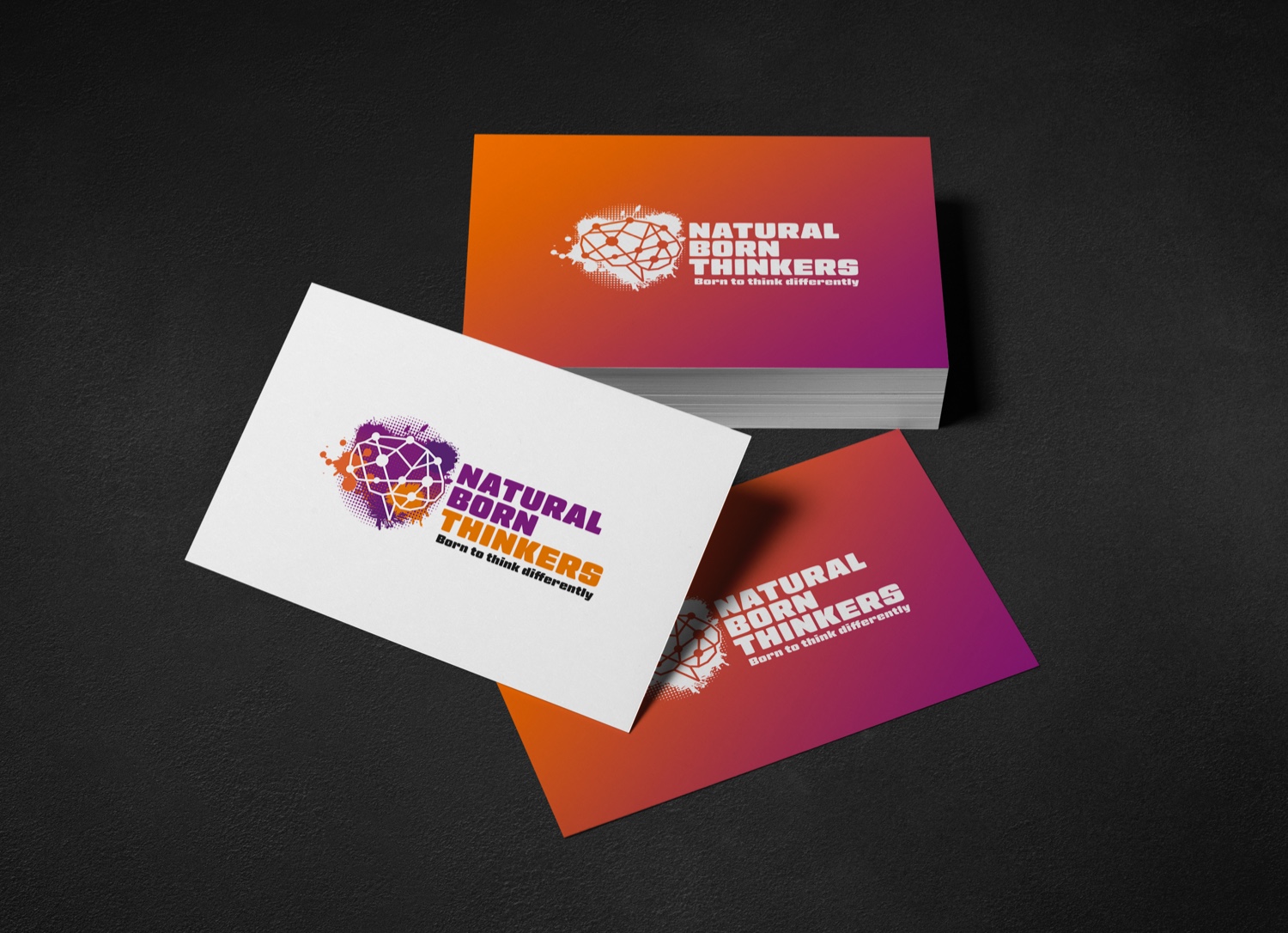 Natural born thinkers logo design on a business cards.