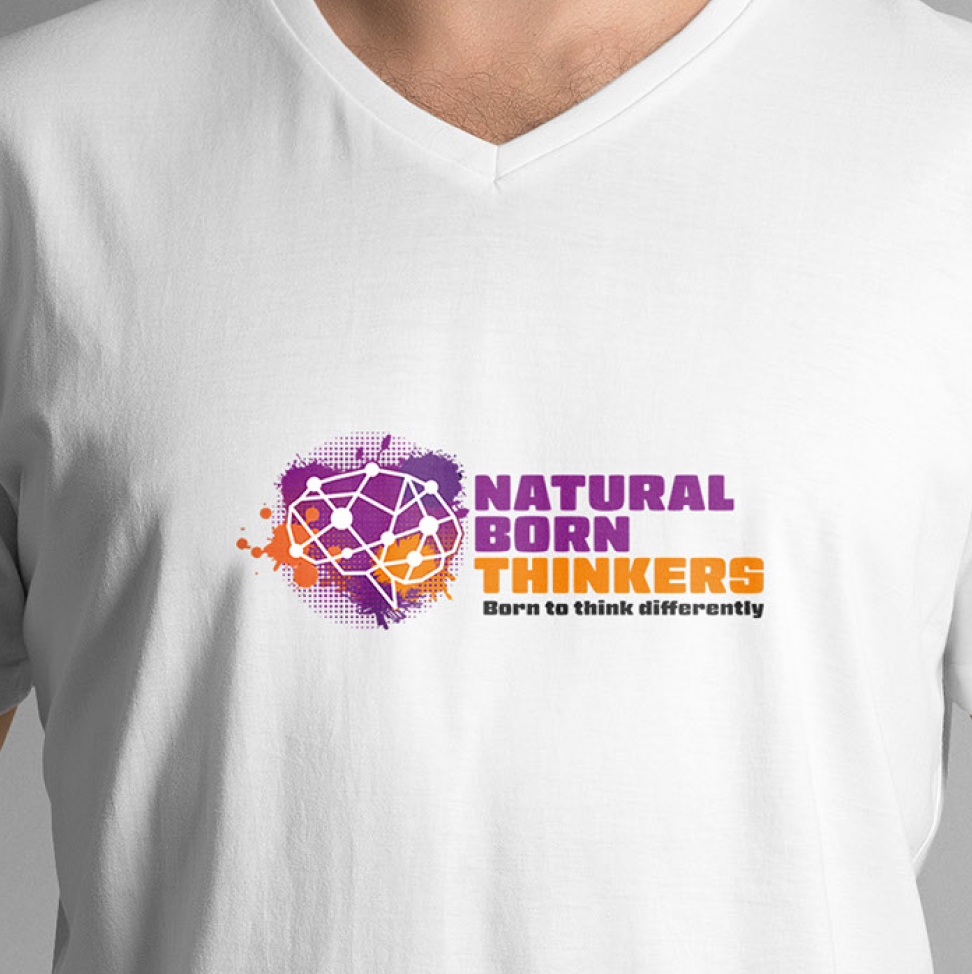 Natural born thinkers logo design on a t-shirt.