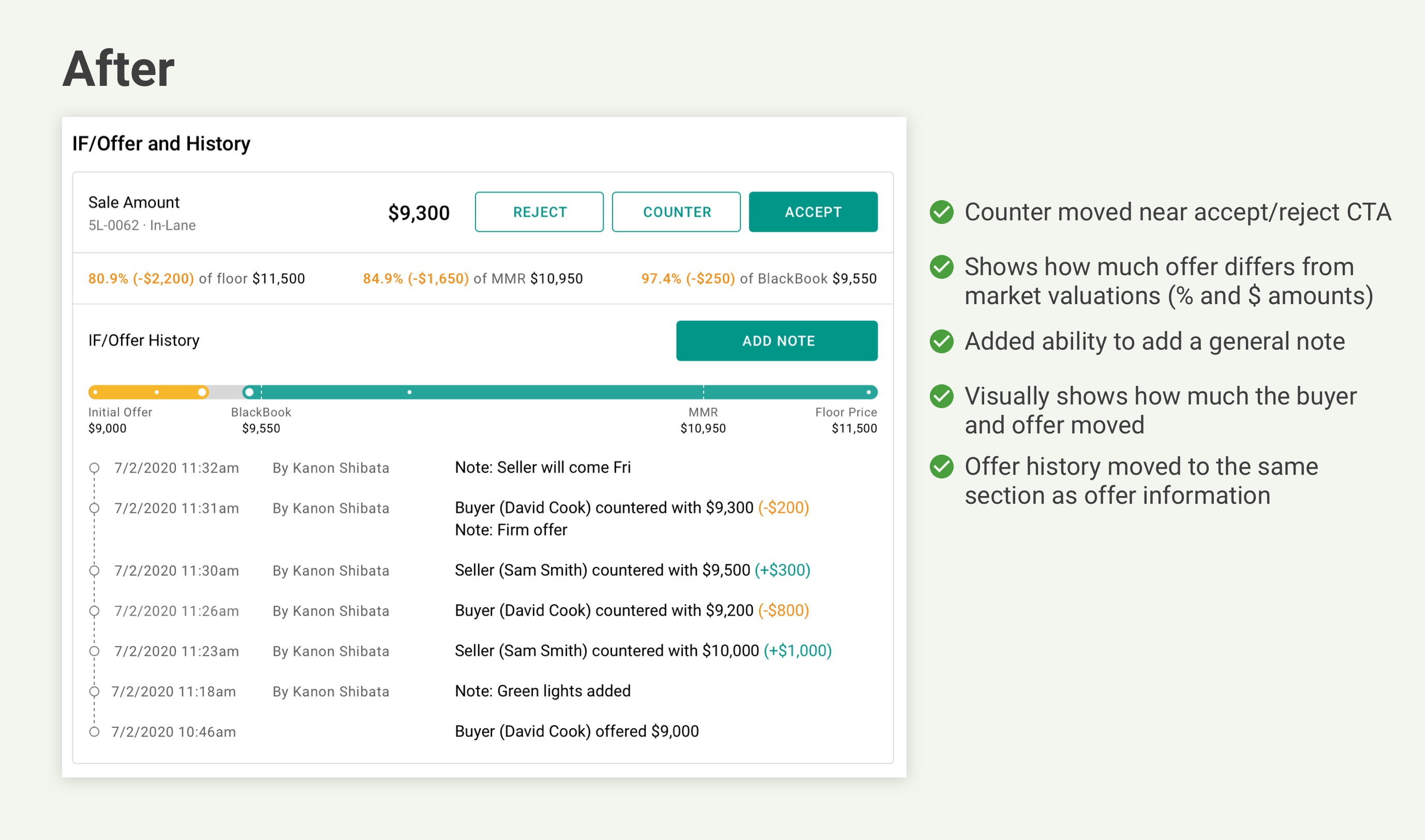 After state of the offer info and history section on the offer details page