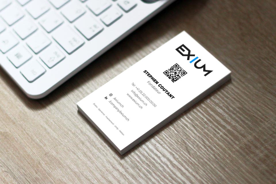 Back business card design of EXIUM