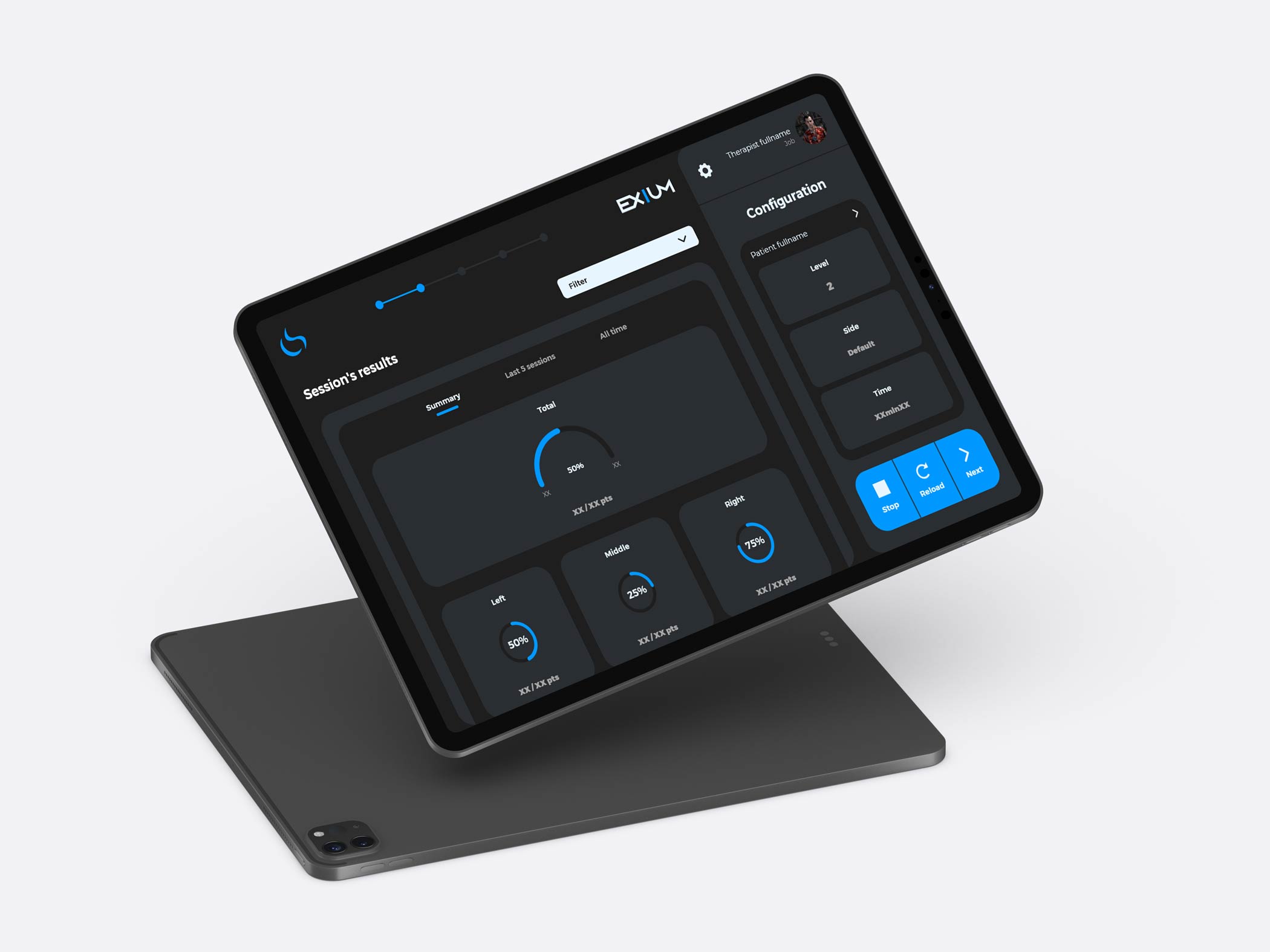 Result session screen of EXIUM app