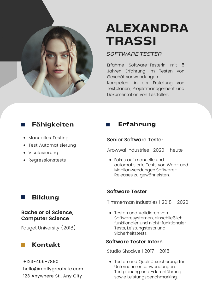 Lebenslauf Muster Software Tester