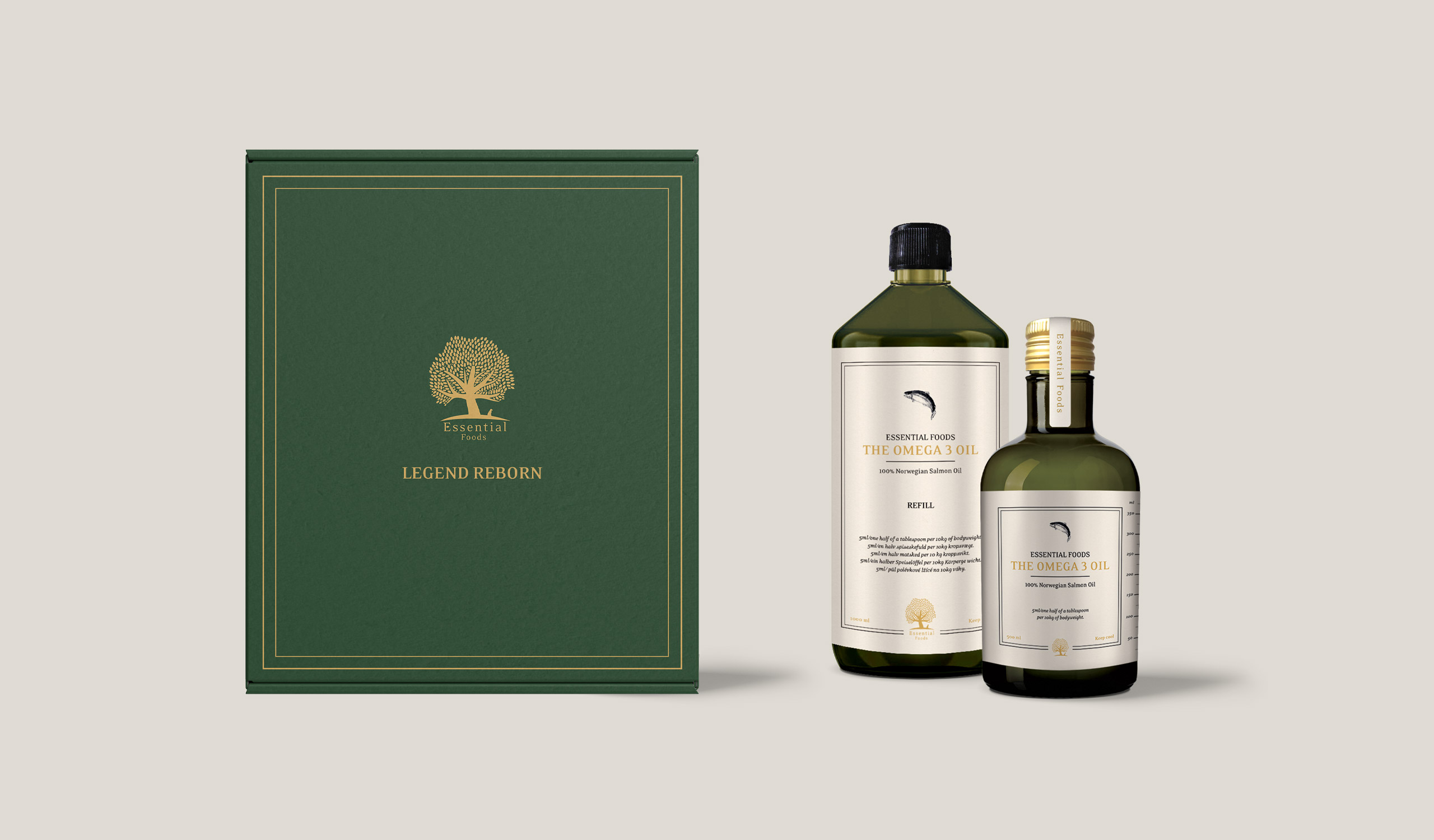 Cardboard box and omega 3 oil