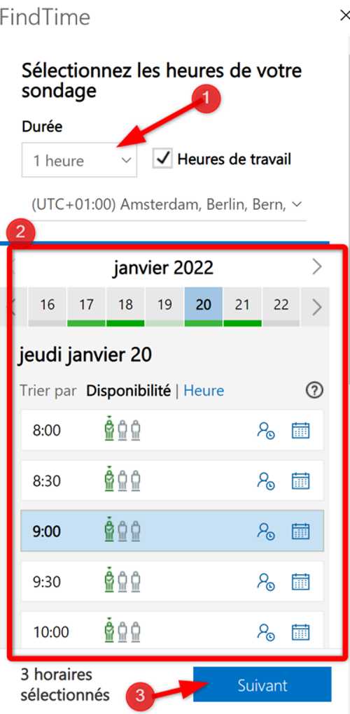 FindTime sélection heures