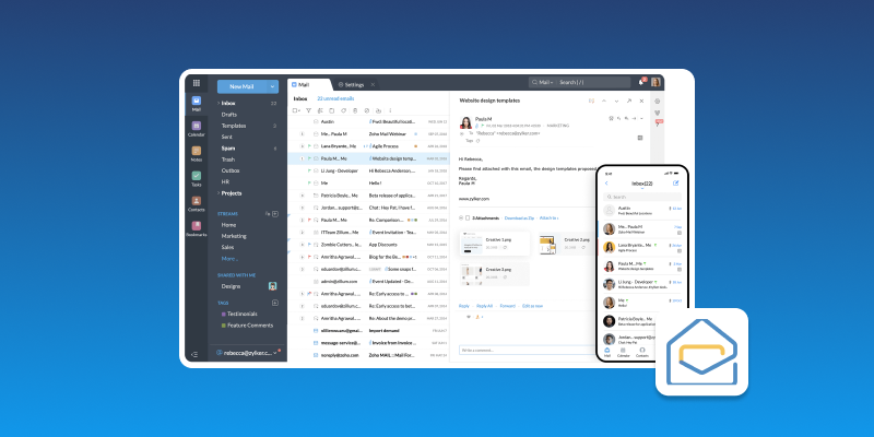 Screenshot of Zoho Mail email provider