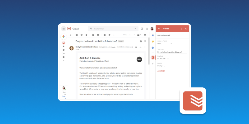 Screenshot of Todoist Email Todo list App