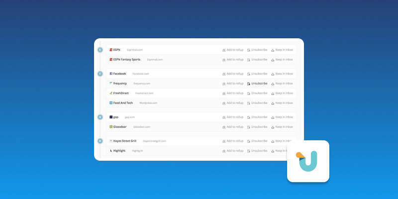 Screenshot of Unrollme Email Unsubscribe