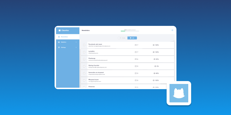 Screenshot of CleanFox Email List Management