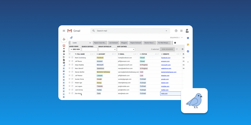 Screenshot of Pigeon Email CRM