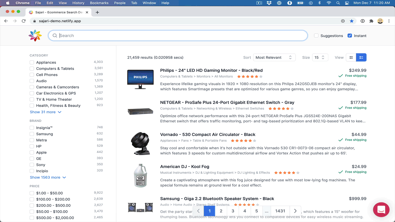 Dynamic search facets