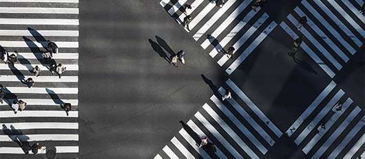 Ariel view of people walking