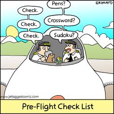 cartoon of a pre-flight pilot checklist