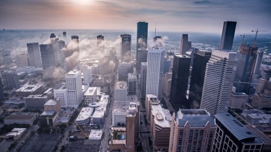 long exposure of a city skyline