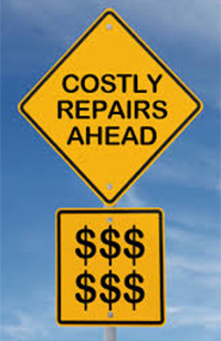 yellow caution sign that says "costly repairs ahead"