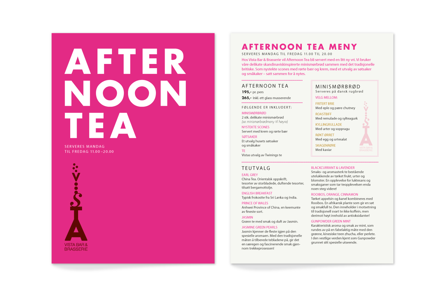 Vista afternoon tea menu