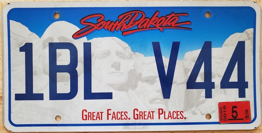 South Dakota license plate