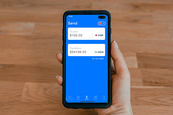 hand holding phone with Afriex app open