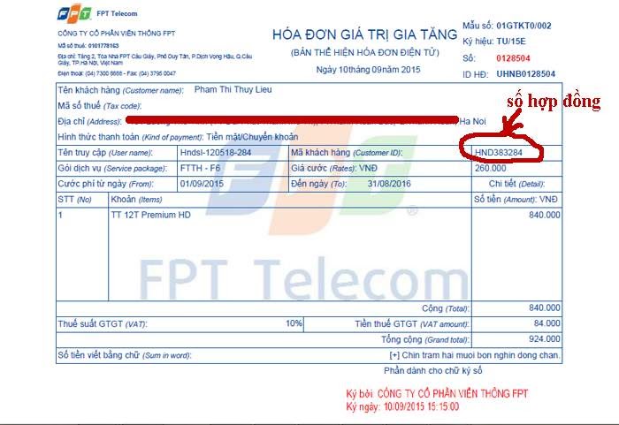 Tra cứu thông tin hợp đồng FPT ngay trên hóa đơn