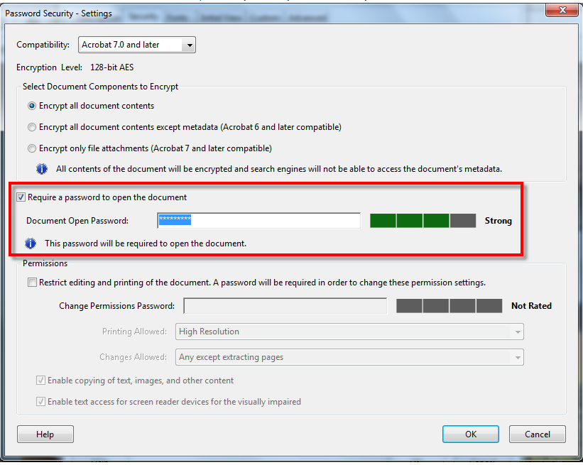 screen of password to insert to protect pdf file