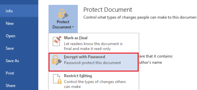 Screen about how to encrypt word file