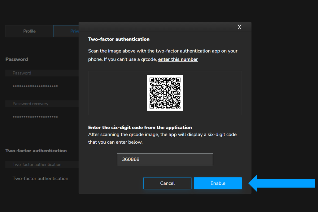 enabling two factor authentication step