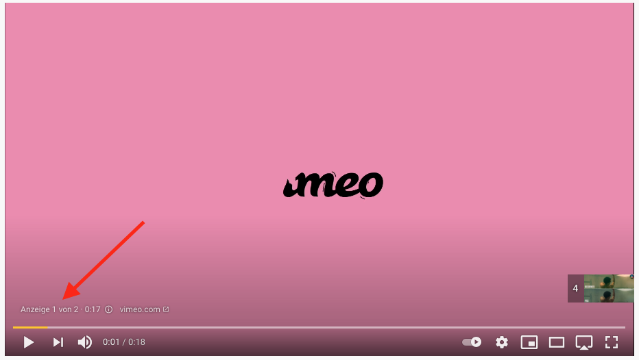 Vimeo Werbespot vor einem YouTube Video