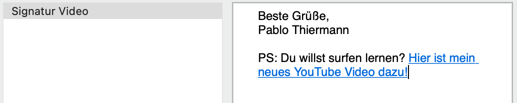 Eine Email Signatur mit verlinkten YouTube video